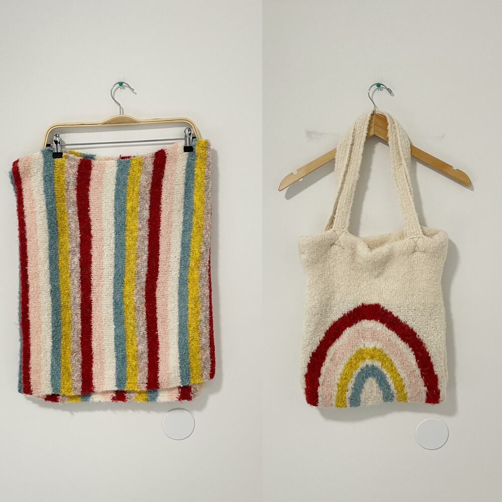 Free People Carry On Rainbow Fuzzy Tote Bag & Scarf